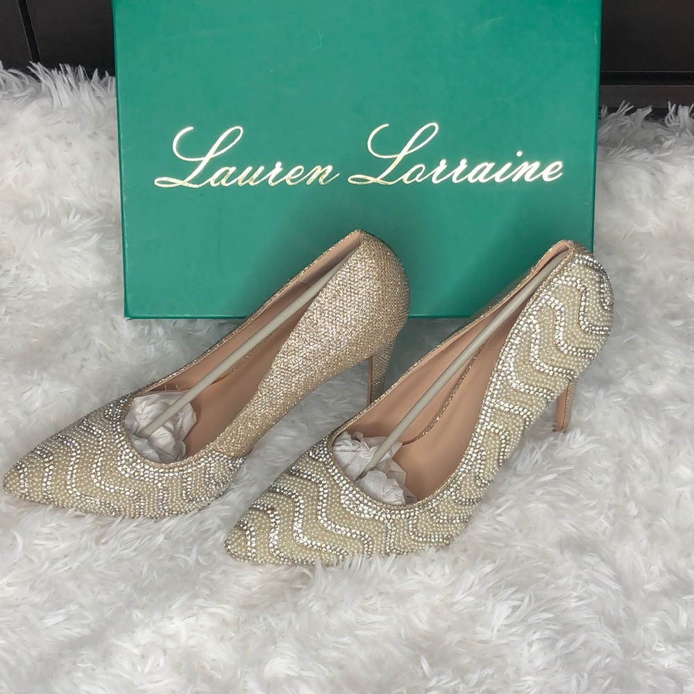 Lauren Lorraine Sasha Beaded Pumps in Nude Sz 10